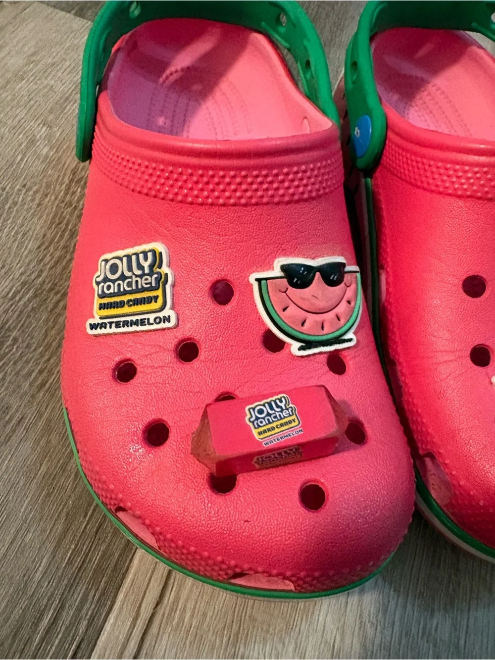 CROCS Kids Watermelon Clogs - Pink with Green Trim